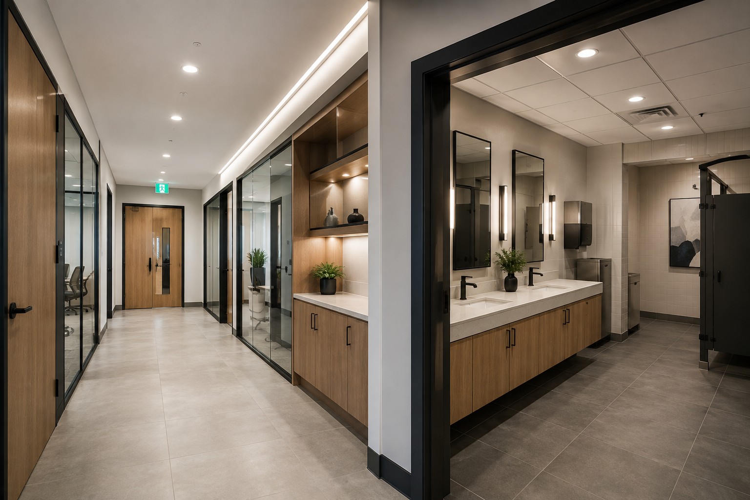 Completed millwork, glazing, and interior opening installation
