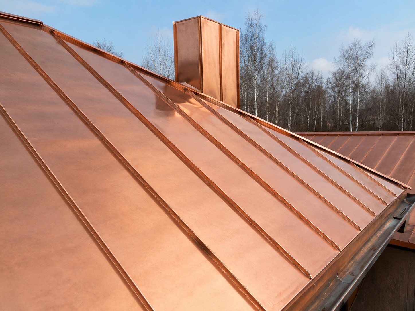 Crafted copper standing seam roof detail
